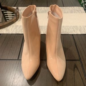 Brand New Bamboo Midcalf Boots Split Faux Patent Suede Khaki Size 9